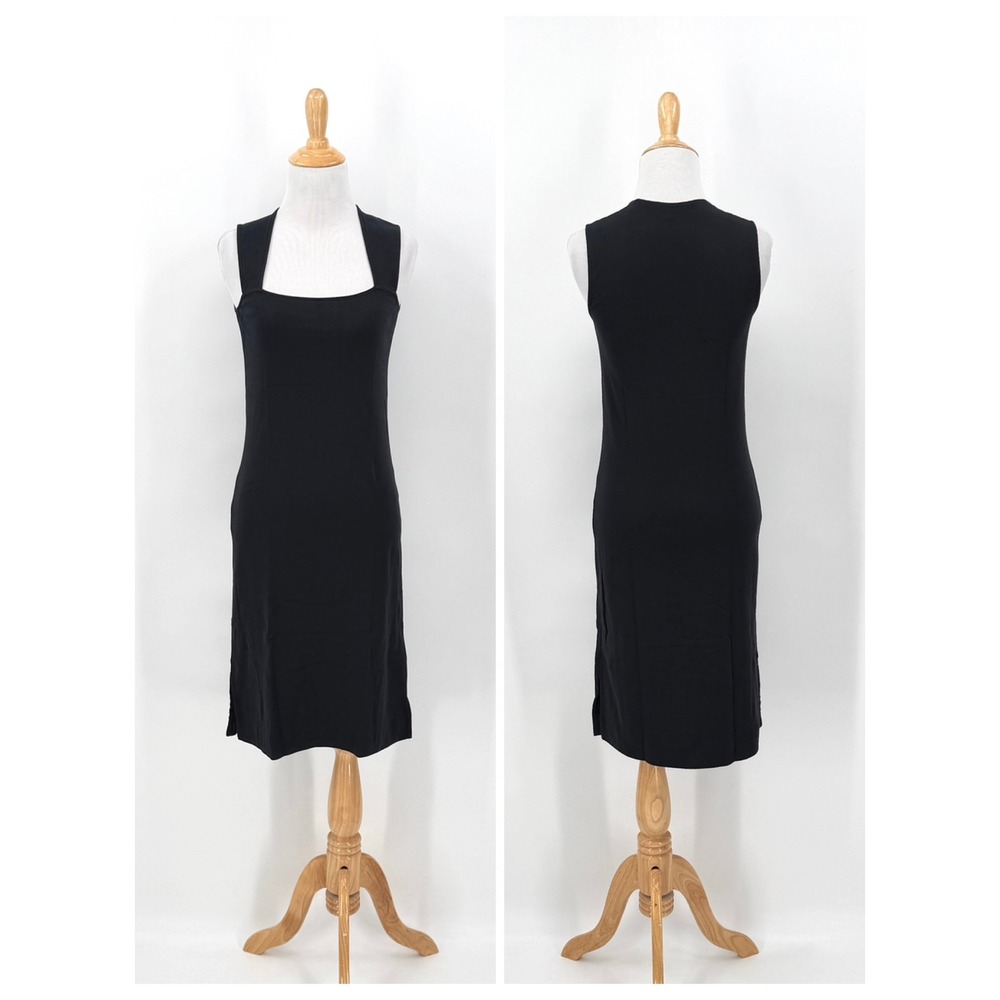 VINCE Midi Dress Women XXS Black Pima Cotton Square Neck Sleeveless - Picture 2 of 15